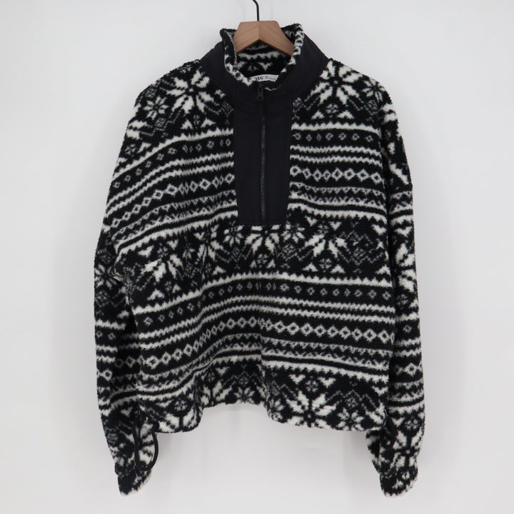 DSG Black White Fair Isle Fleece Quarter Zip Pullover Sweatshirt XL