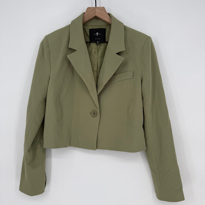 7 For All Mankind Cropped Blazer Jacket Career Casual Olive Green Size M