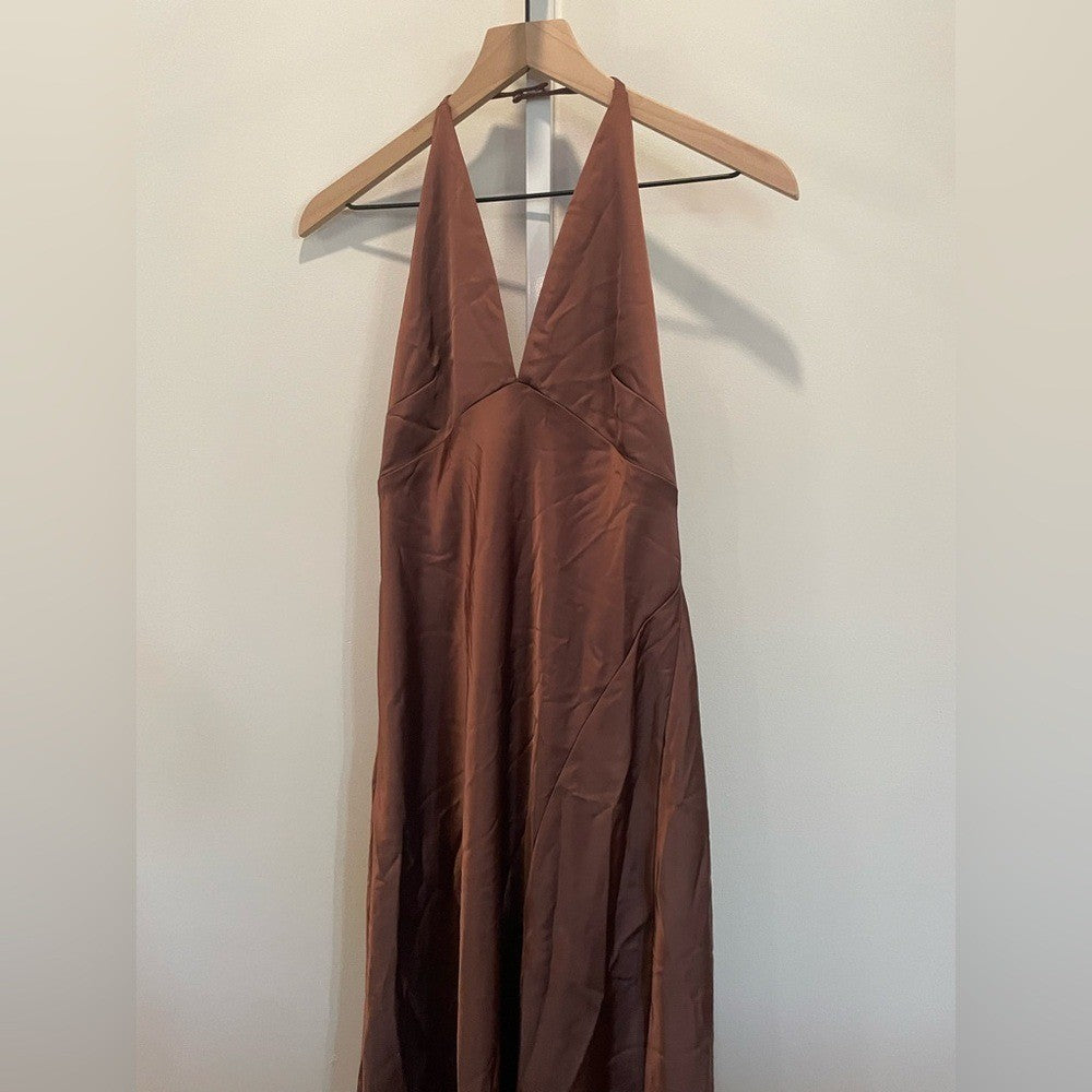 After Six Plunge Halter Open-Back Maxi Bias Dress Size M