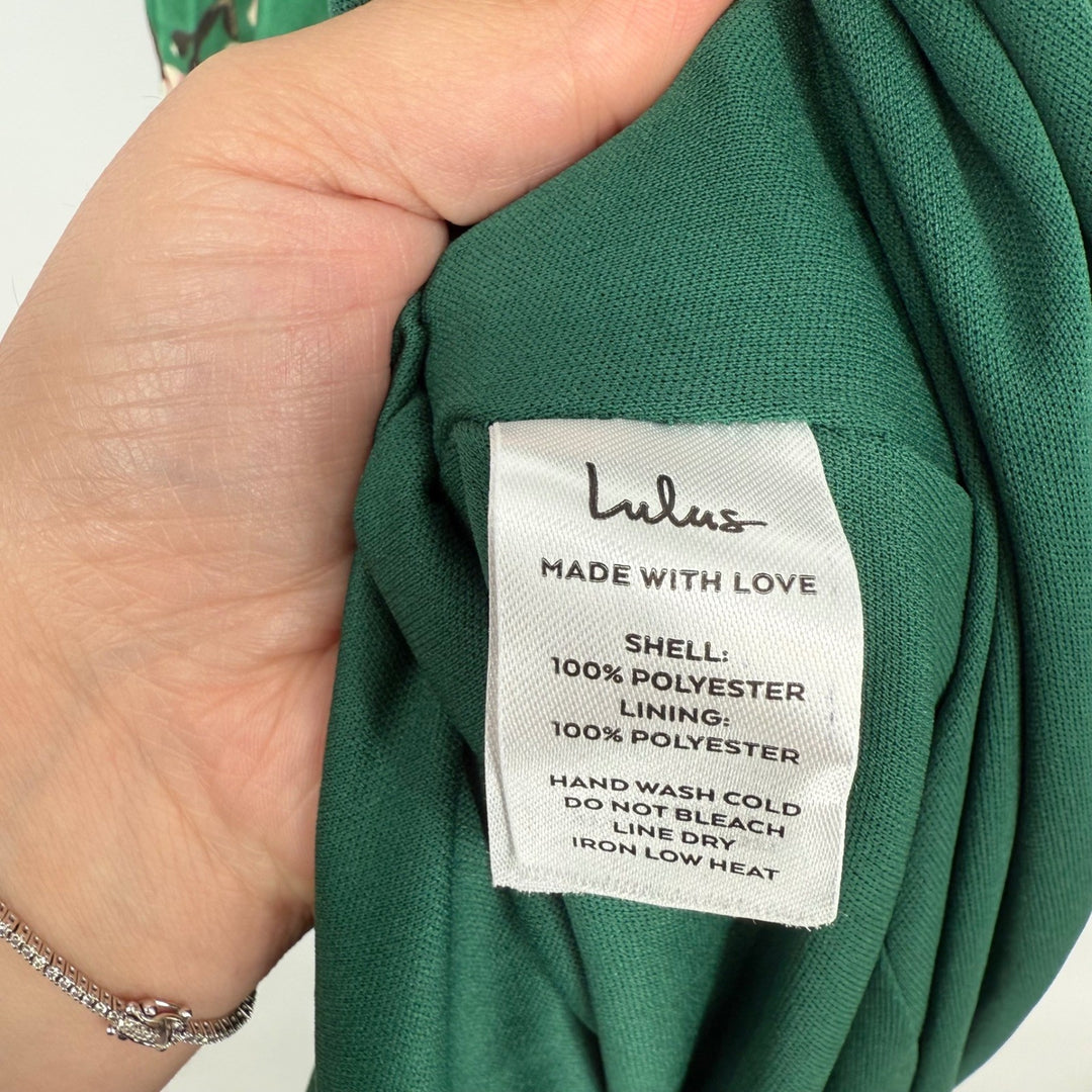 Lulus Still The One Emerald Green Floral Print Satin Maxi Dress Size S