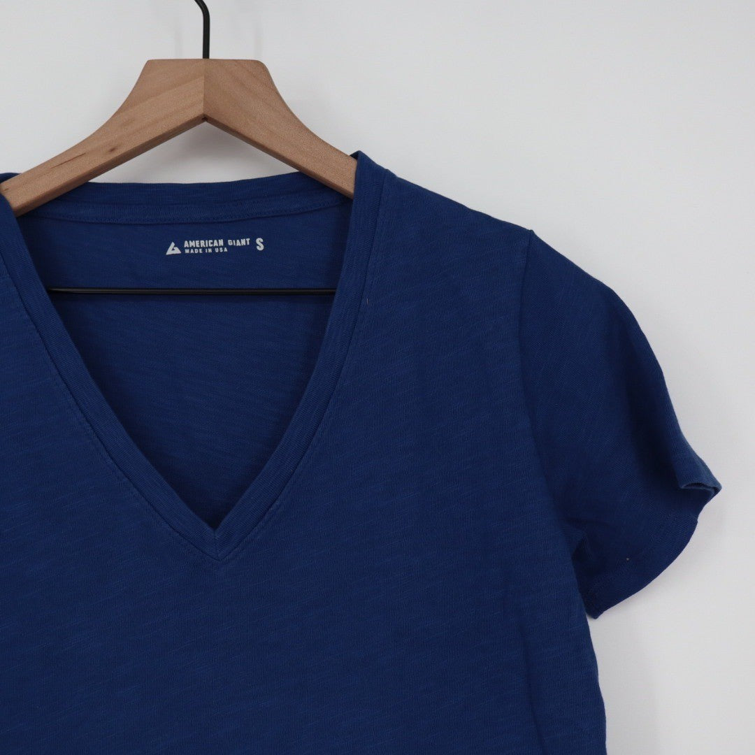 AMERICAN GIANT Classic V Neck T Shirt Navy Blue Made in USA Size S