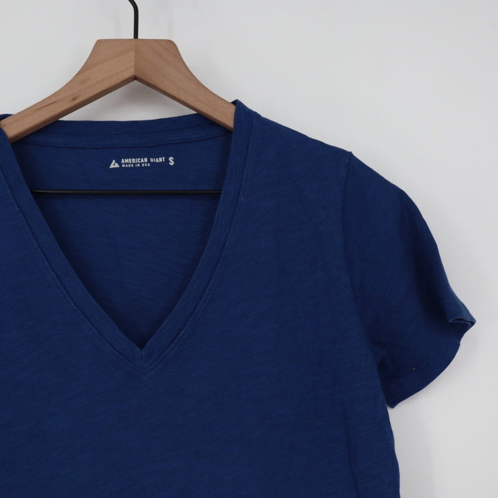 AMERICAN GIANT Classic V Neck T Shirt Navy Blue Made in USA Size S