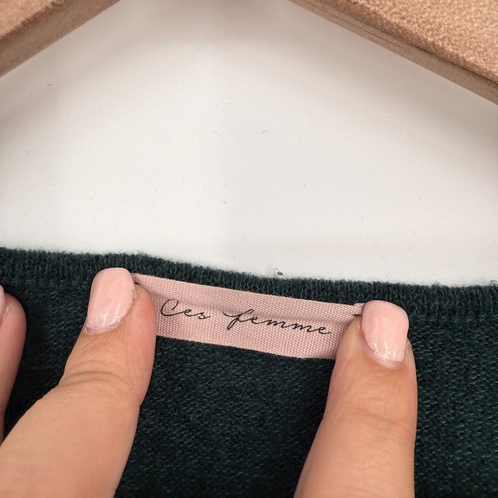 Ces Femme Top Womens Medium Multicolor Leopard Print Tight Knit Puff Sleeve