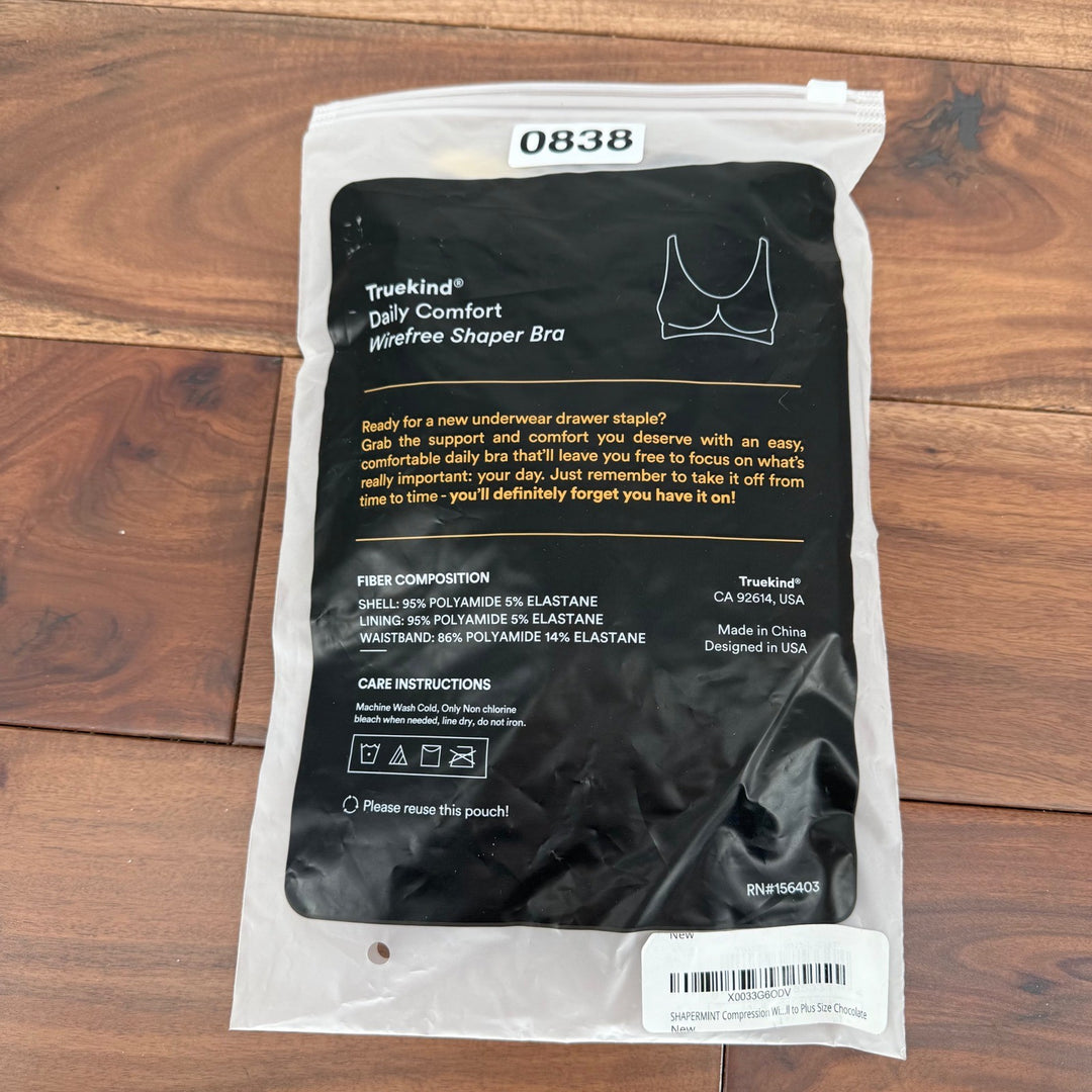 Truekind Shapermint Compression Wirefree Daily Comfort Shaper Bra Chocolate