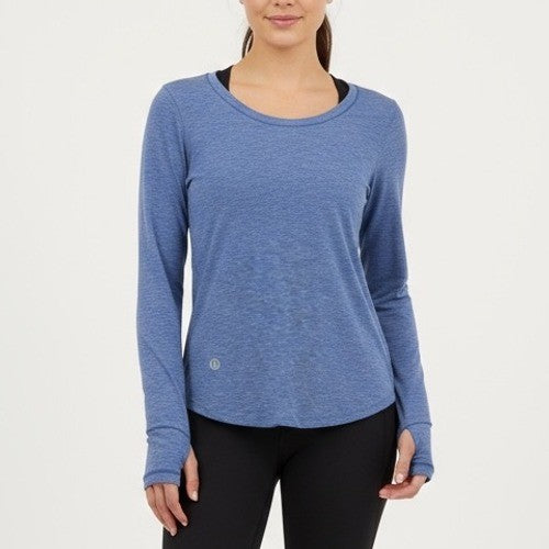 Lululemon Blue Heathered Long Sleeve Top Open Back Athletic Yoga Size 4
