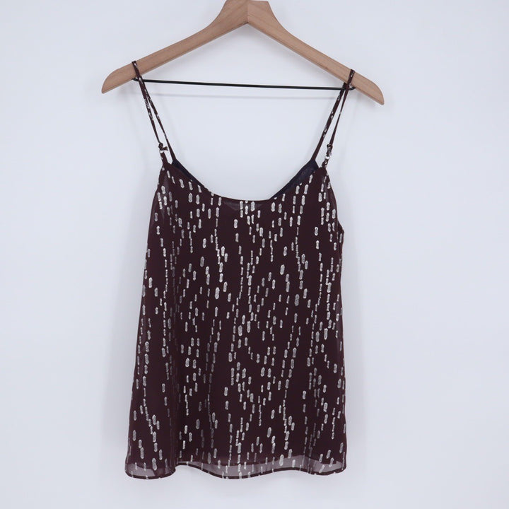 Veronica M Women's XS Maroon Metallic Dot Print Spaghetti Strap V Neck Top