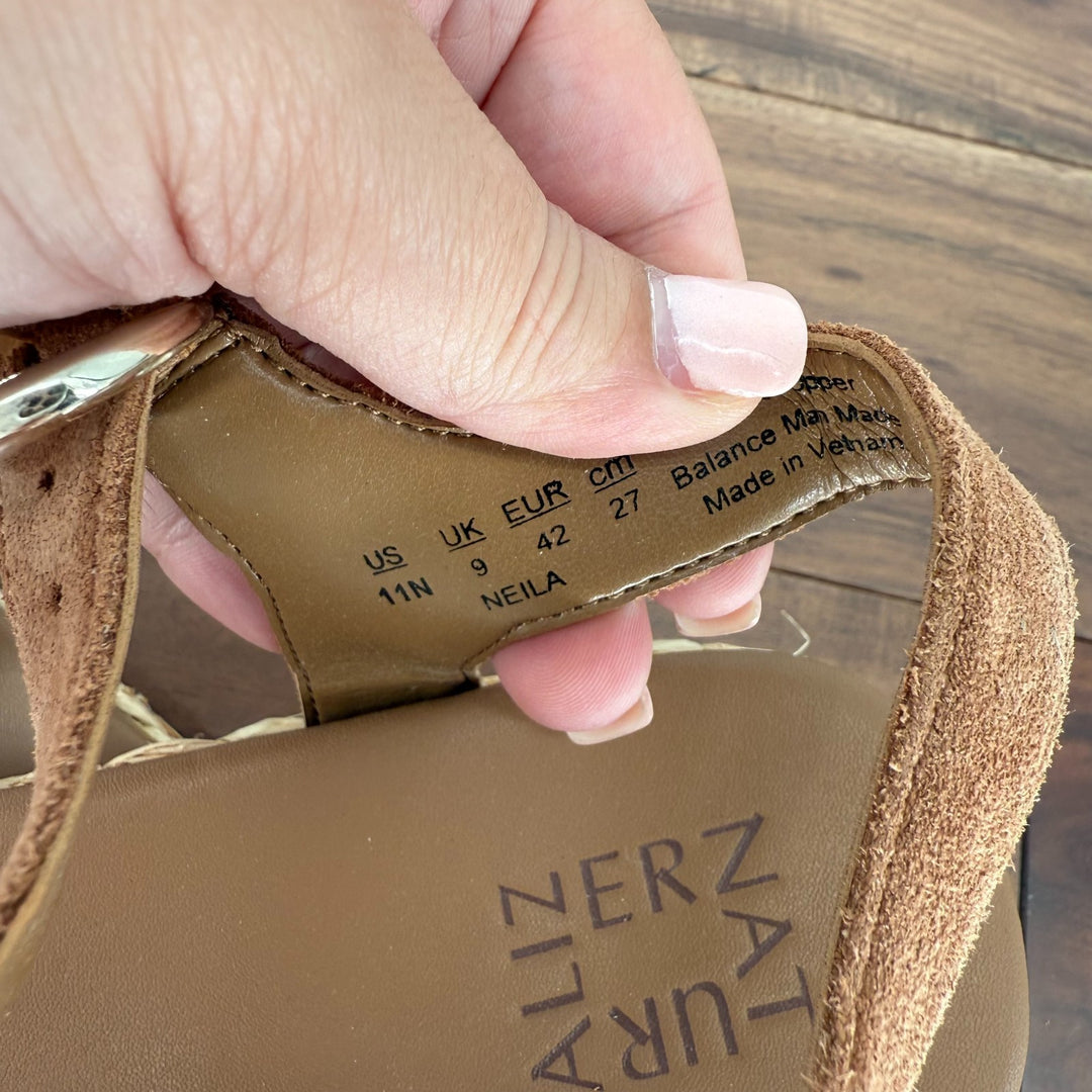 Naturalizer Sandals Womens Size 11 N Tea Brown Leather Neila Ankle Strap Braided