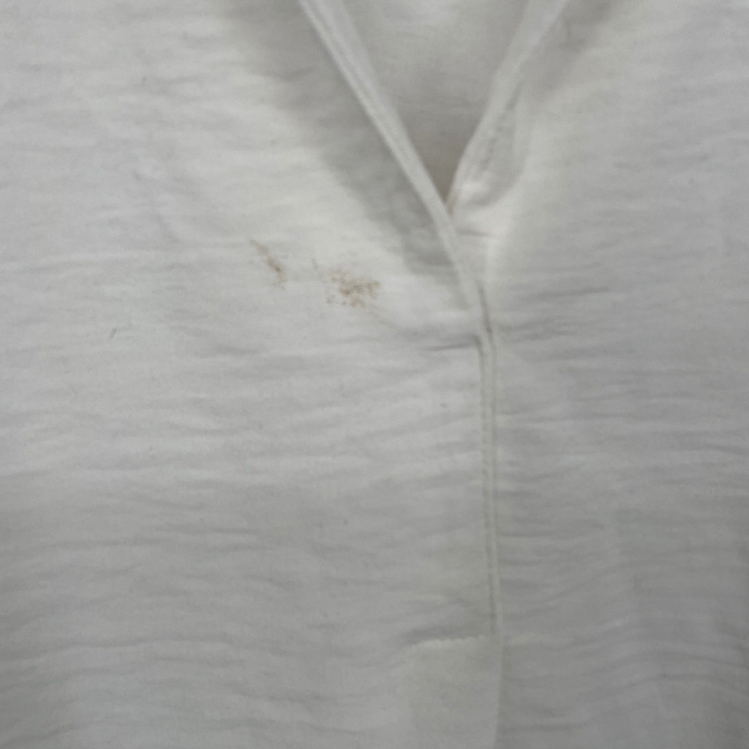 Hilary Radley White Short Sleeve Collared V Neck Blouse Top Size S