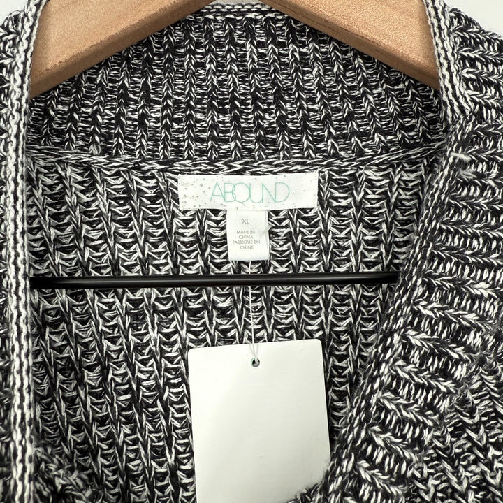 Abound Easy Stitch Sweater Women XL Black Gray Marled Cotton Chunky Knit Stretch