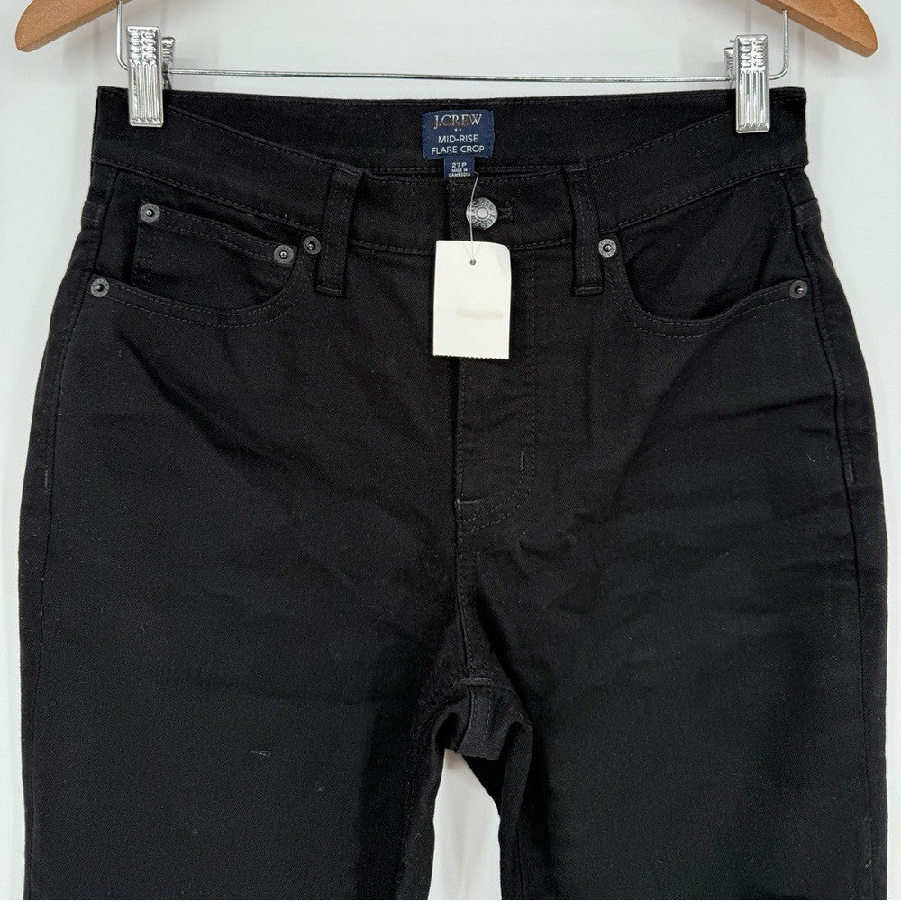 J.Crew Petite High-Rise Black Flare Crop Jean In All-Day Stretch Size P27