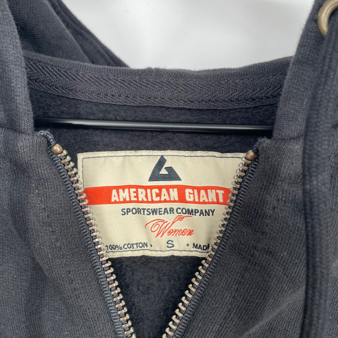 American Giant Women's Full Zip Hoodie Sweatshirt Black Cotton Size Small Casual