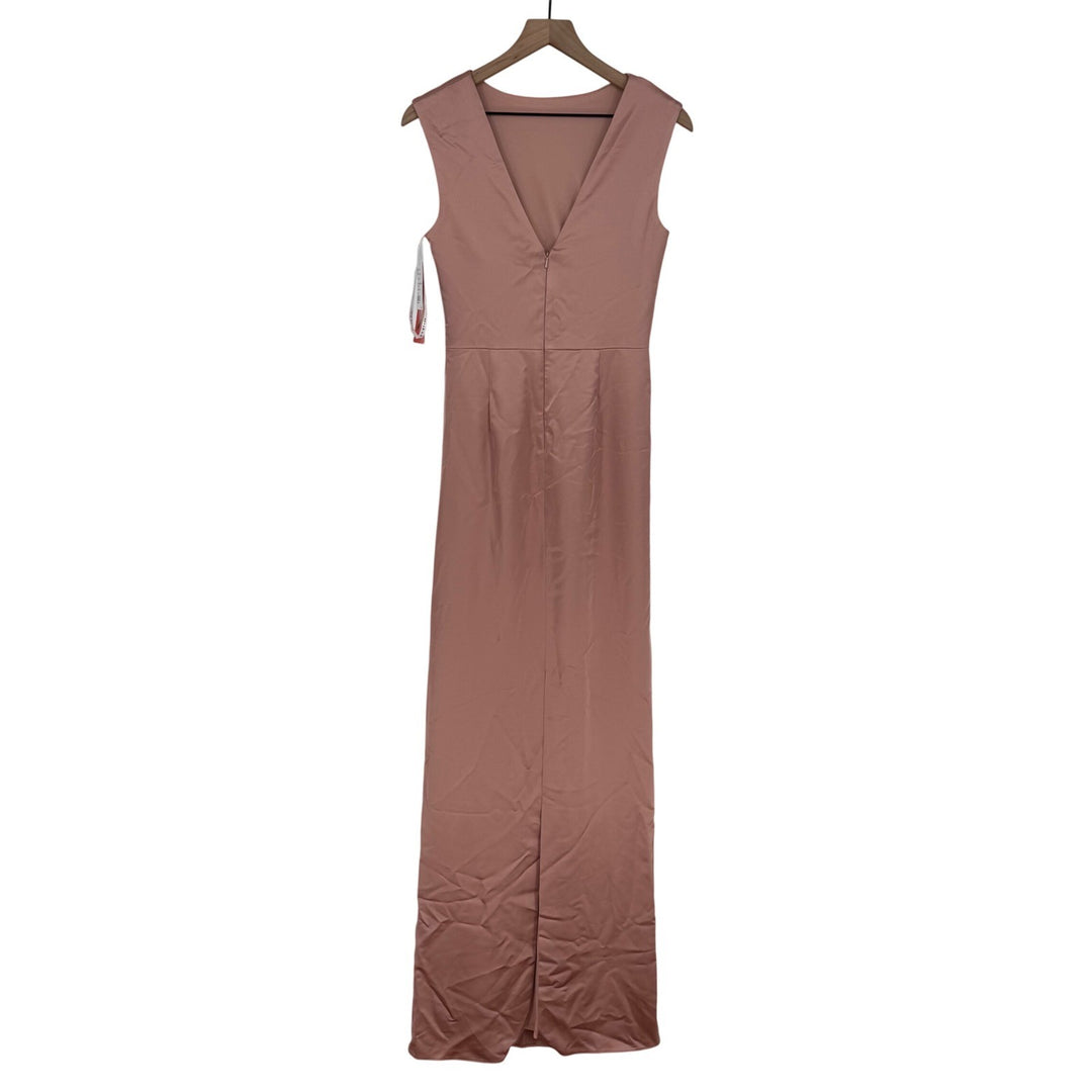 AFTER SIX High Neck Sleeveless Cap Shoulder Satin Maxi Dress In Neu Nude Size S