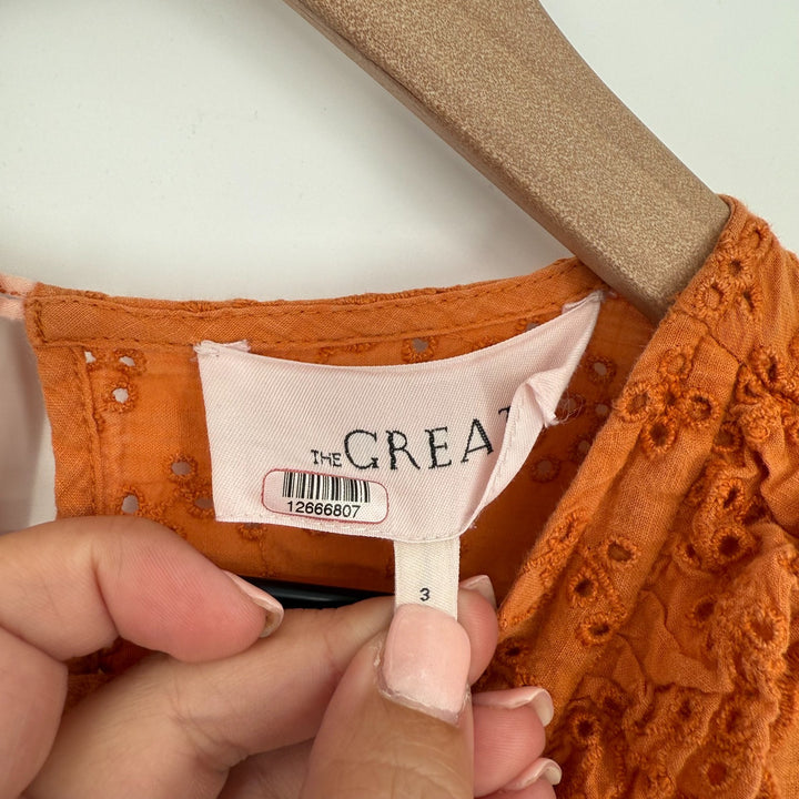 The Great Eyelet Ruffle Flutter Top Womens 3 Rust Orange Cotton Keyhole Back