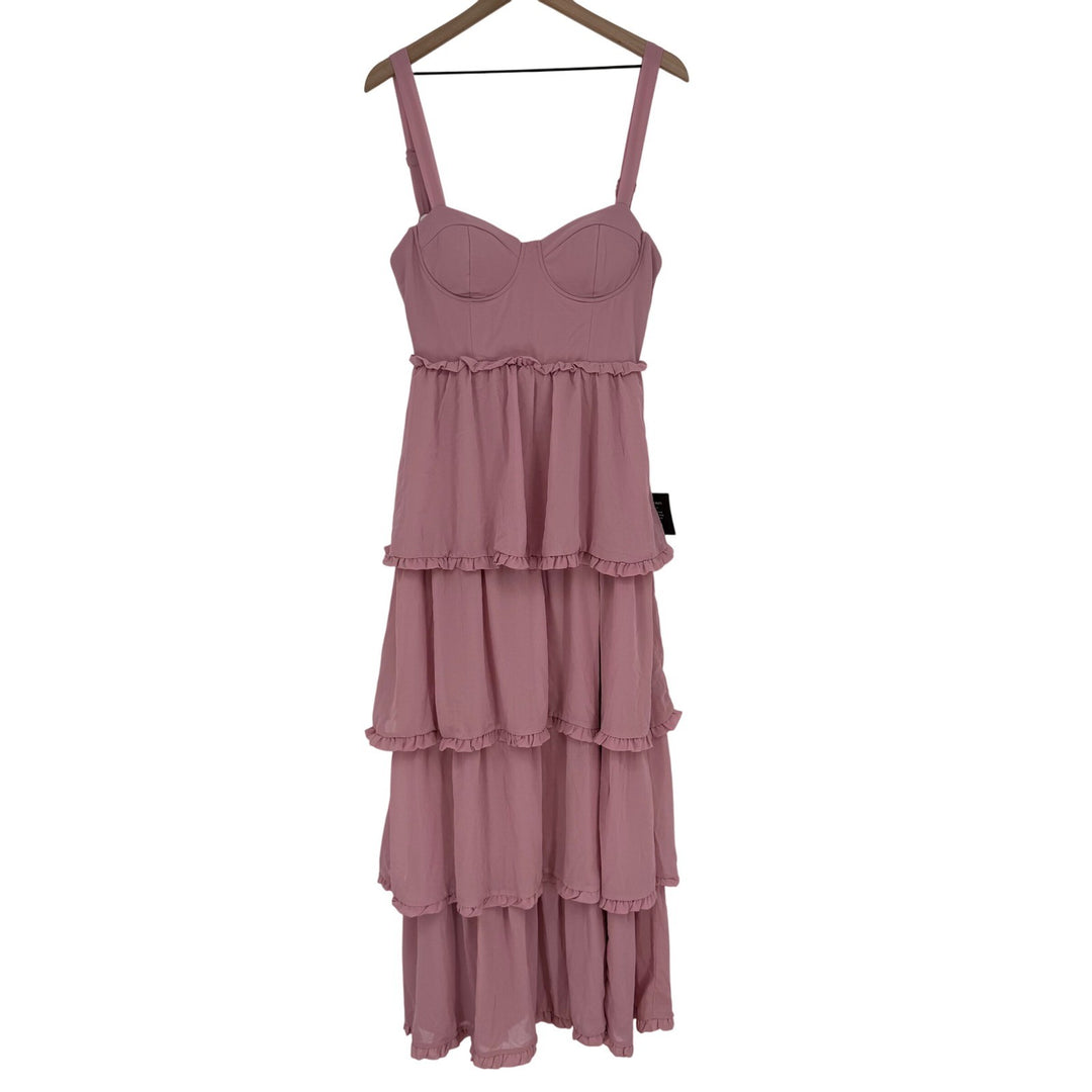 Lulus Sophisticated Occasion Pink Bustier Lace-Up Maxi Dress Size S