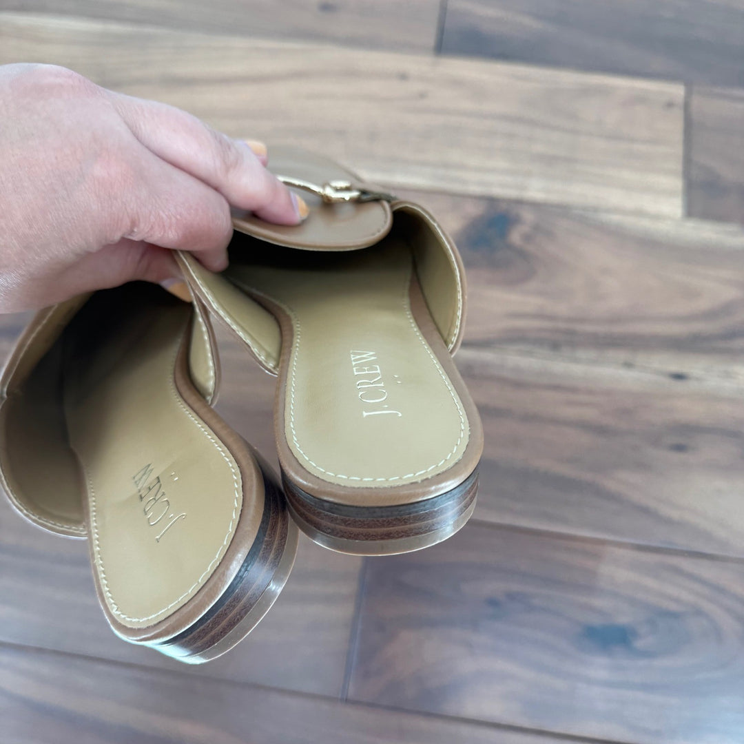 J Crew Tan Leather Horsebit Mules Loafers Slip On Flats Shoes Size 7.5