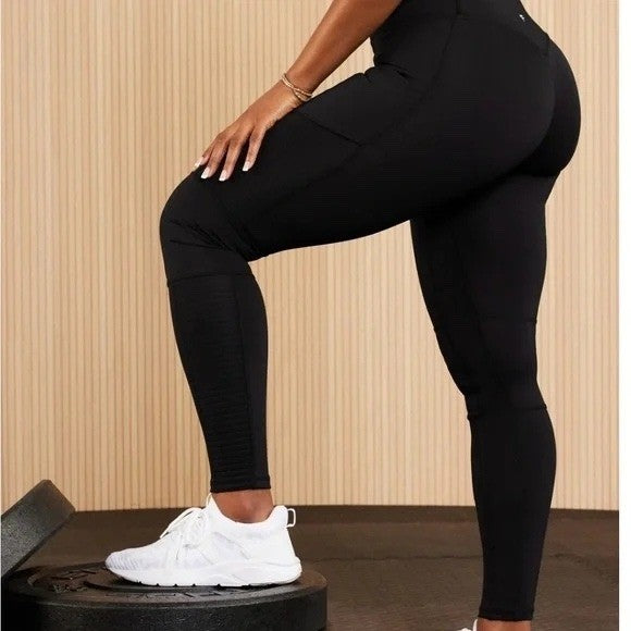 Fabletics Black Moto Ribbed High Waisted Athleisure Leggings Size S