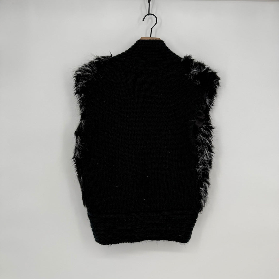 Collection Eighteen Women's Black Faux Fur Knit Vest Cardigan Size M L