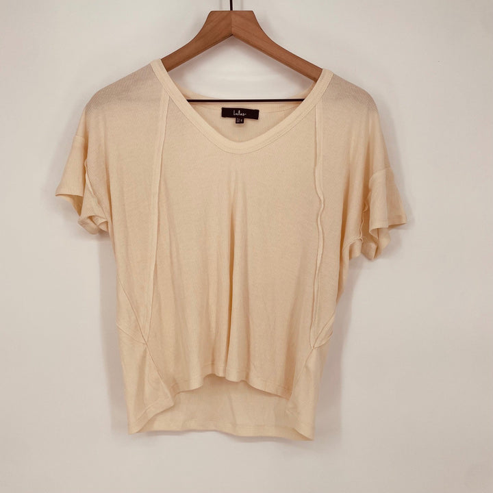 Lulus Cream Ribbed V Neck Dolman Sleeve T Shirt Top XS