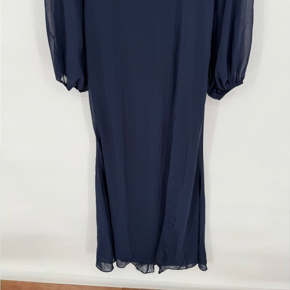 Lulus Graceful Entrance Navy Blue Long Sleeve Backless Maxi Dress Size L