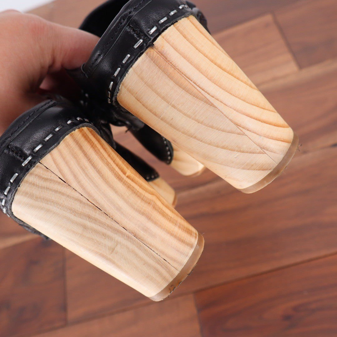 Dolce Vita Hila Leather Clog Mules Black Braided Chunky Heel Size 6.5