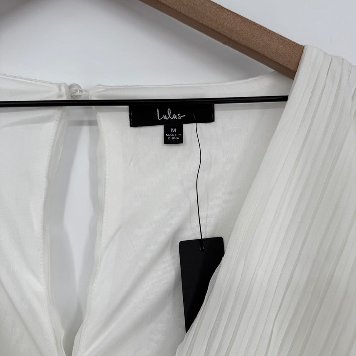 Lulus Pissed To Be Here White Plisse Ballon Sleeve Romper Size M