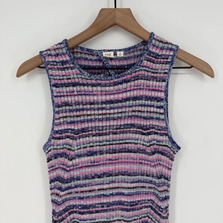 GAP Striped Ribbed Knit Sleeveless Midi Dress Keyhole Back XS