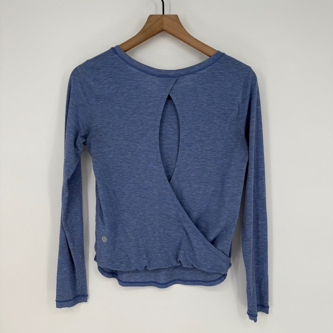 Lululemon Blue Heathered Long Sleeve Top Open Back Athletic Yoga Size 4