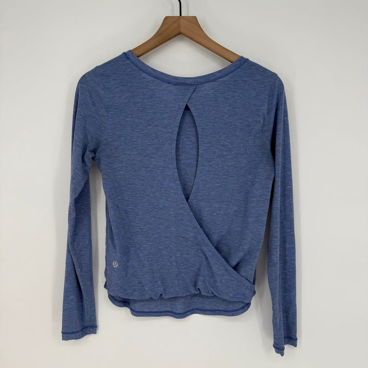 Lululemon Blue Heathered Long Sleeve Top Open Back Athletic Yoga Size 4