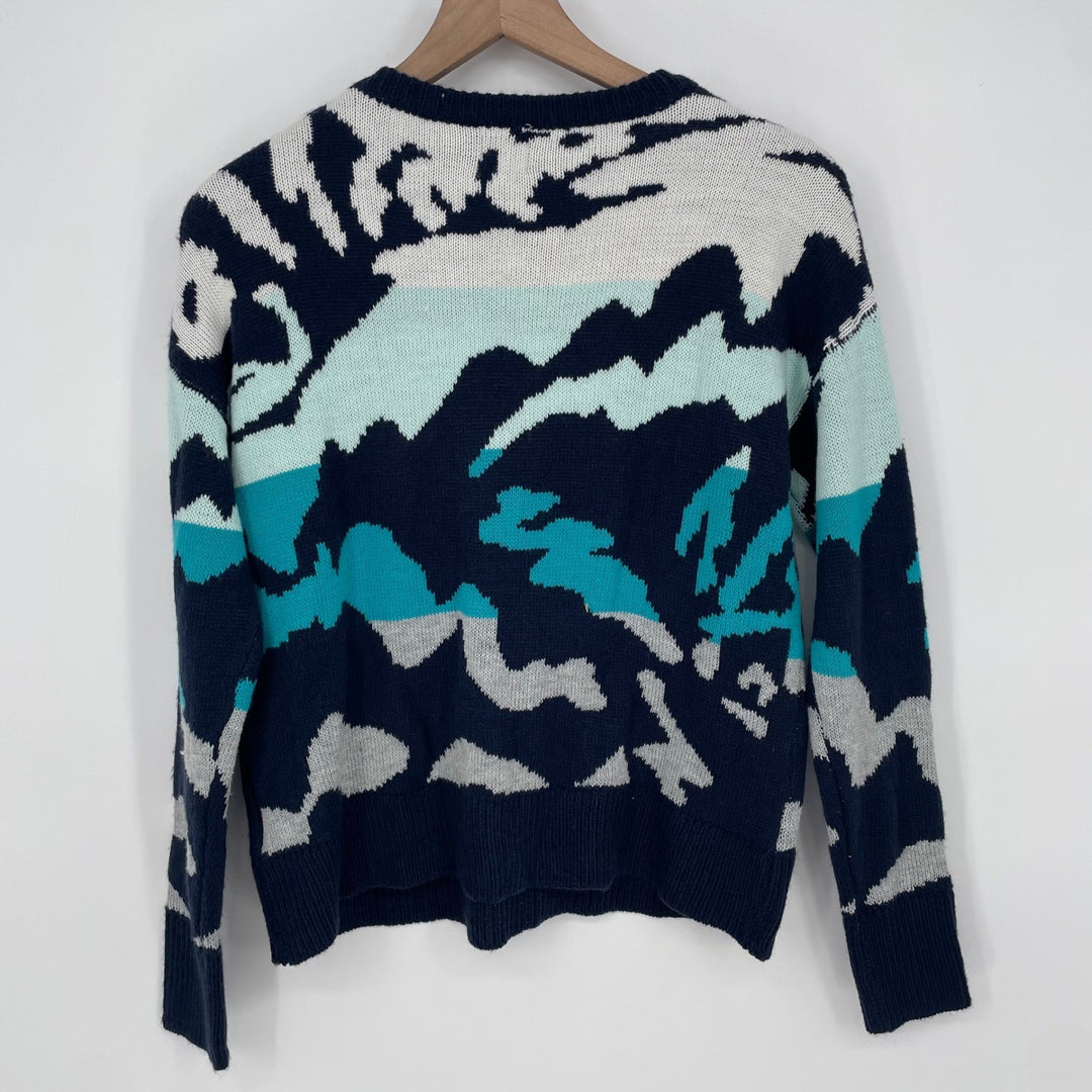 JOHN JENN Abstract Print Crewneck Sweater XS Navy
