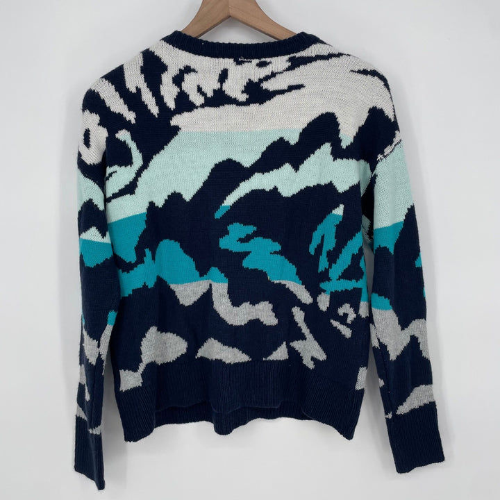 JOHN JENN Abstract Print Crewneck Sweater XS Navy