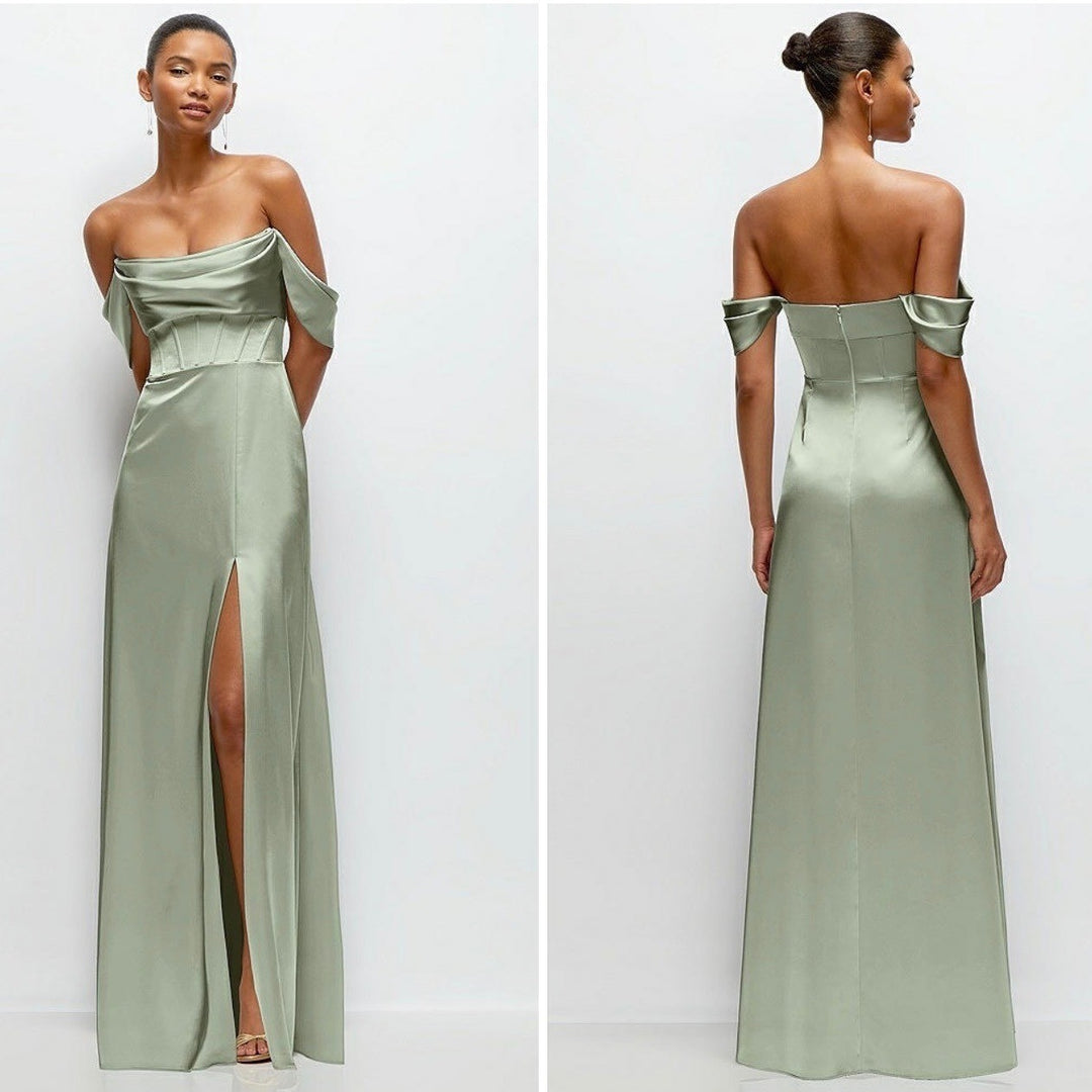 After Six A-Line Satin Maxi Dress With Convertible Off-The-Shoulder Dress