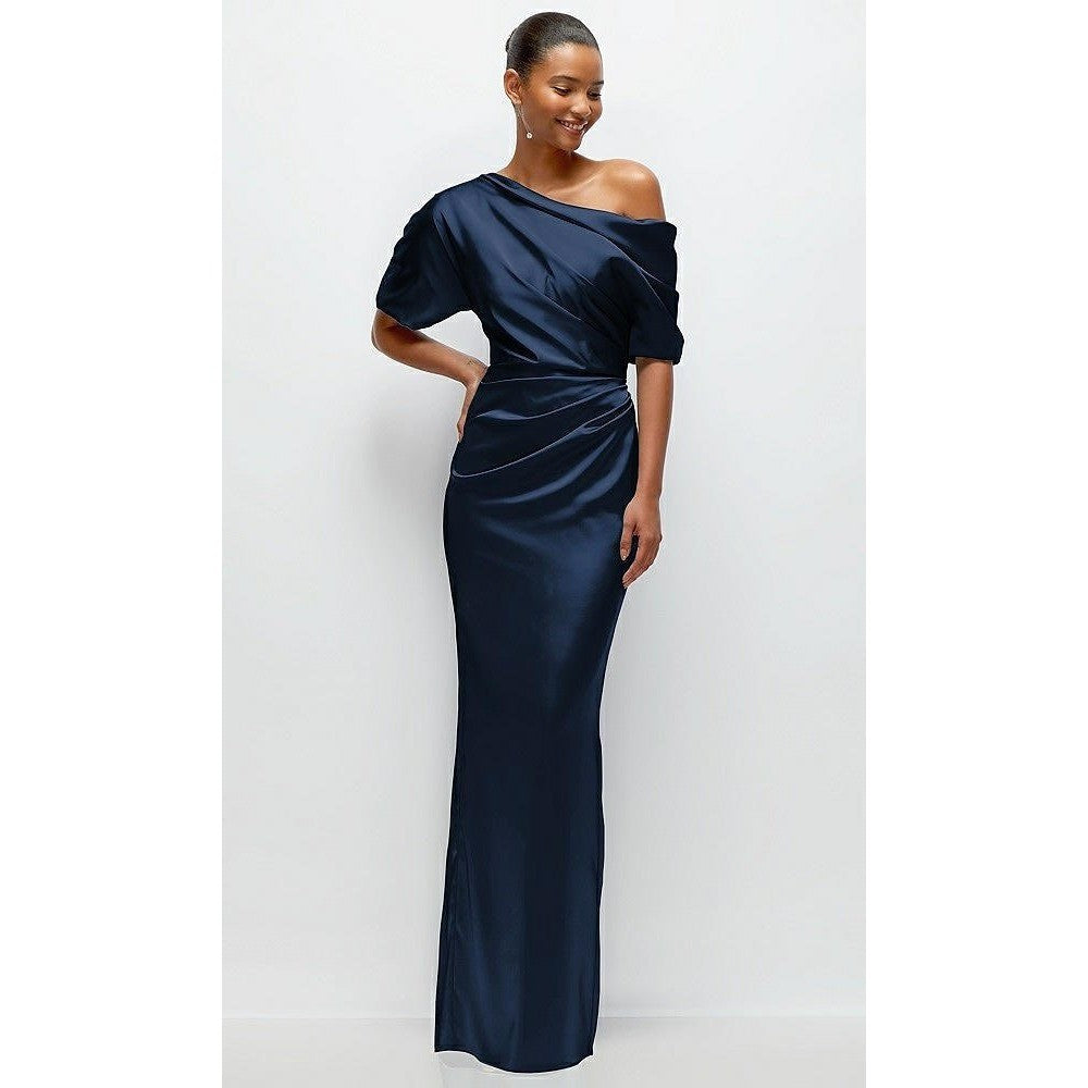 After Six Navy Blue Formal One Shoulder Drape Maxi Dress Evening Gown XXL