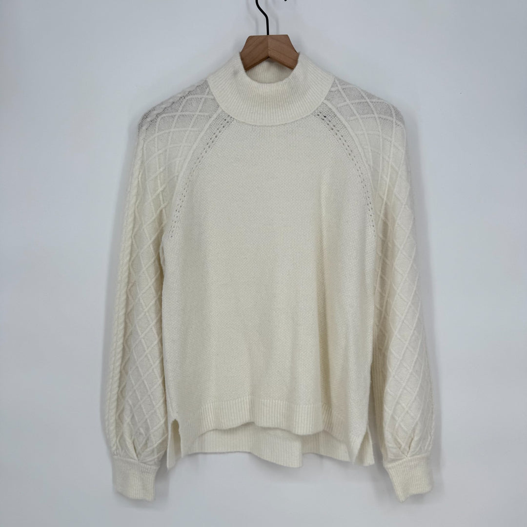Caslon Sweater Womens Small Beige Acrylic Raglan Sleeve High Neck High Low Hem