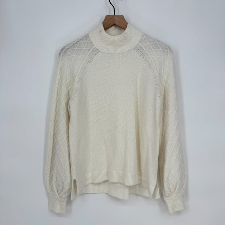 Caslon Sweater Womens Small Beige Acrylic Raglan Sleeve High Neck High Low Hem