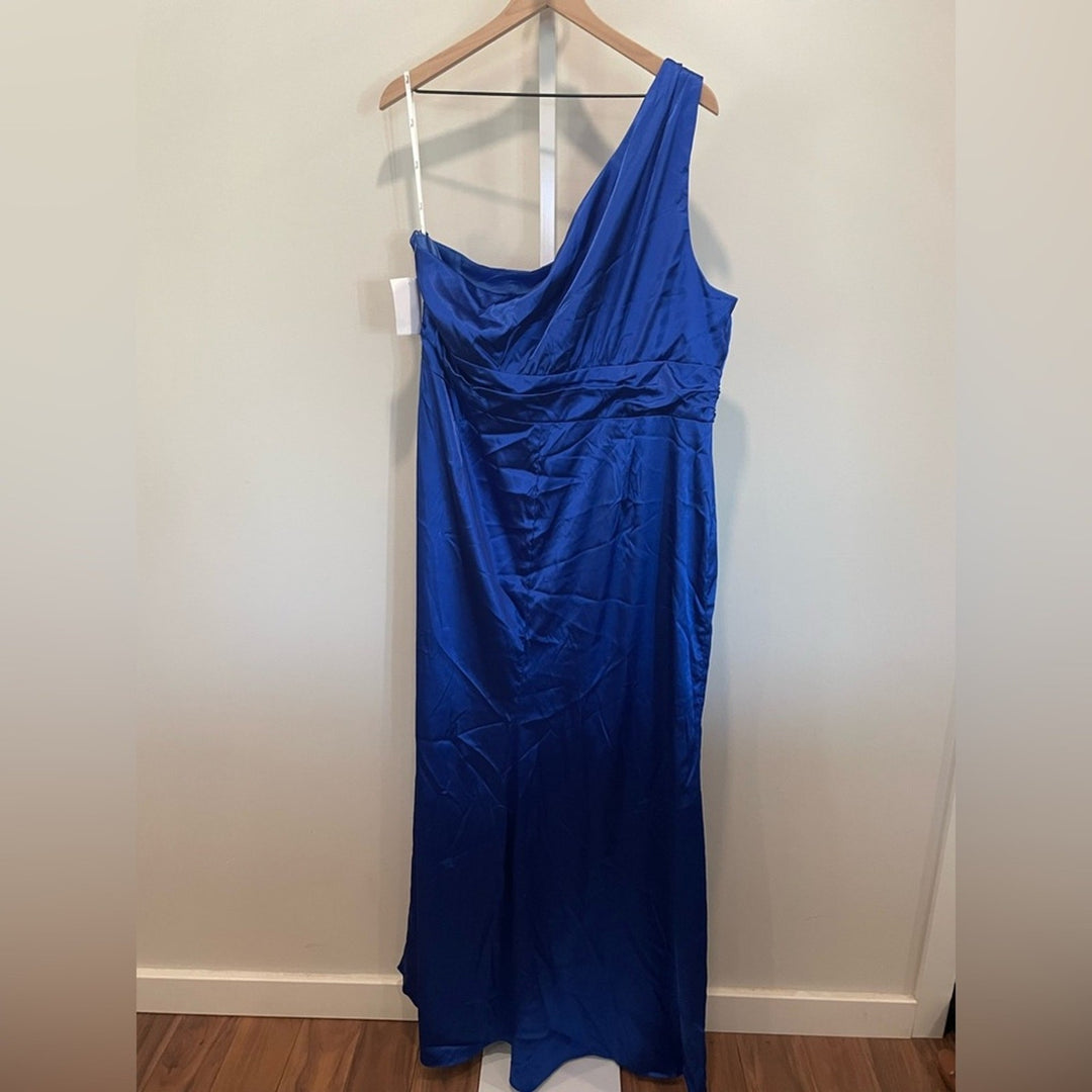 Thread One-Shoulder Draped Satin Maxi Dress In Sapphire Size 22