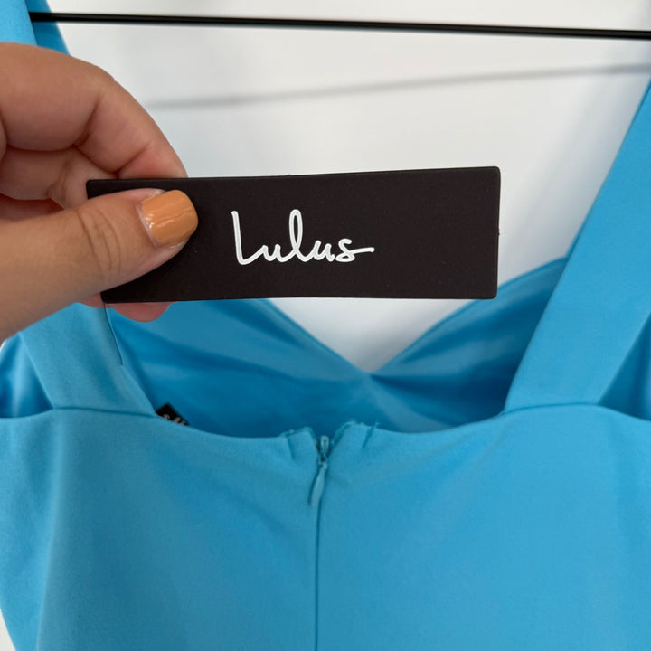 Lulus Always Beautiful Teal Blue Sleeveless Tulip Midi Dress Size S