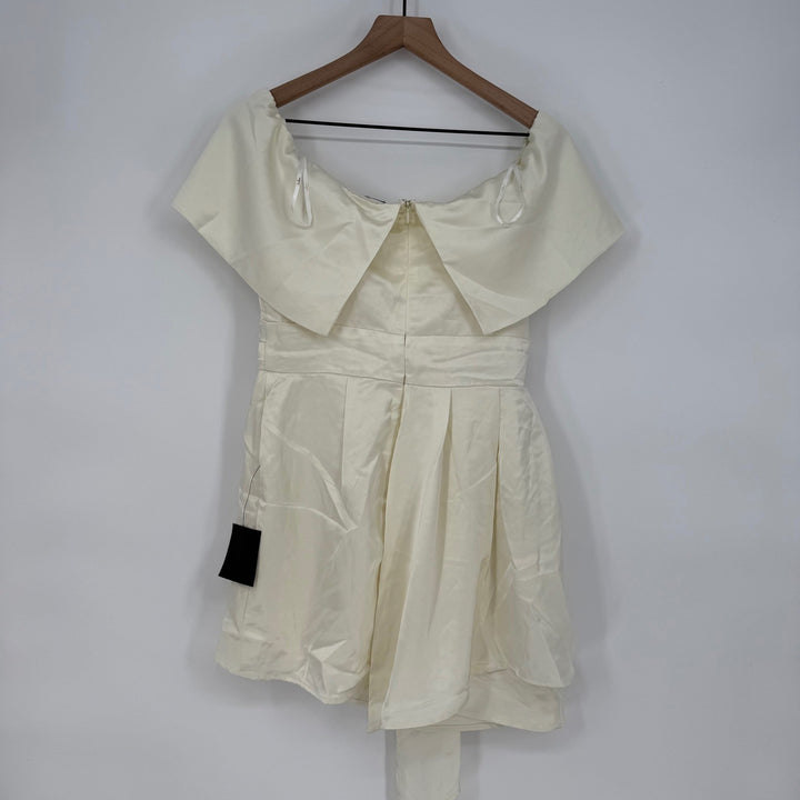 Lulus Always Celebrating Ivory Satin Off-The-Shoulder Mini Dress Size M
