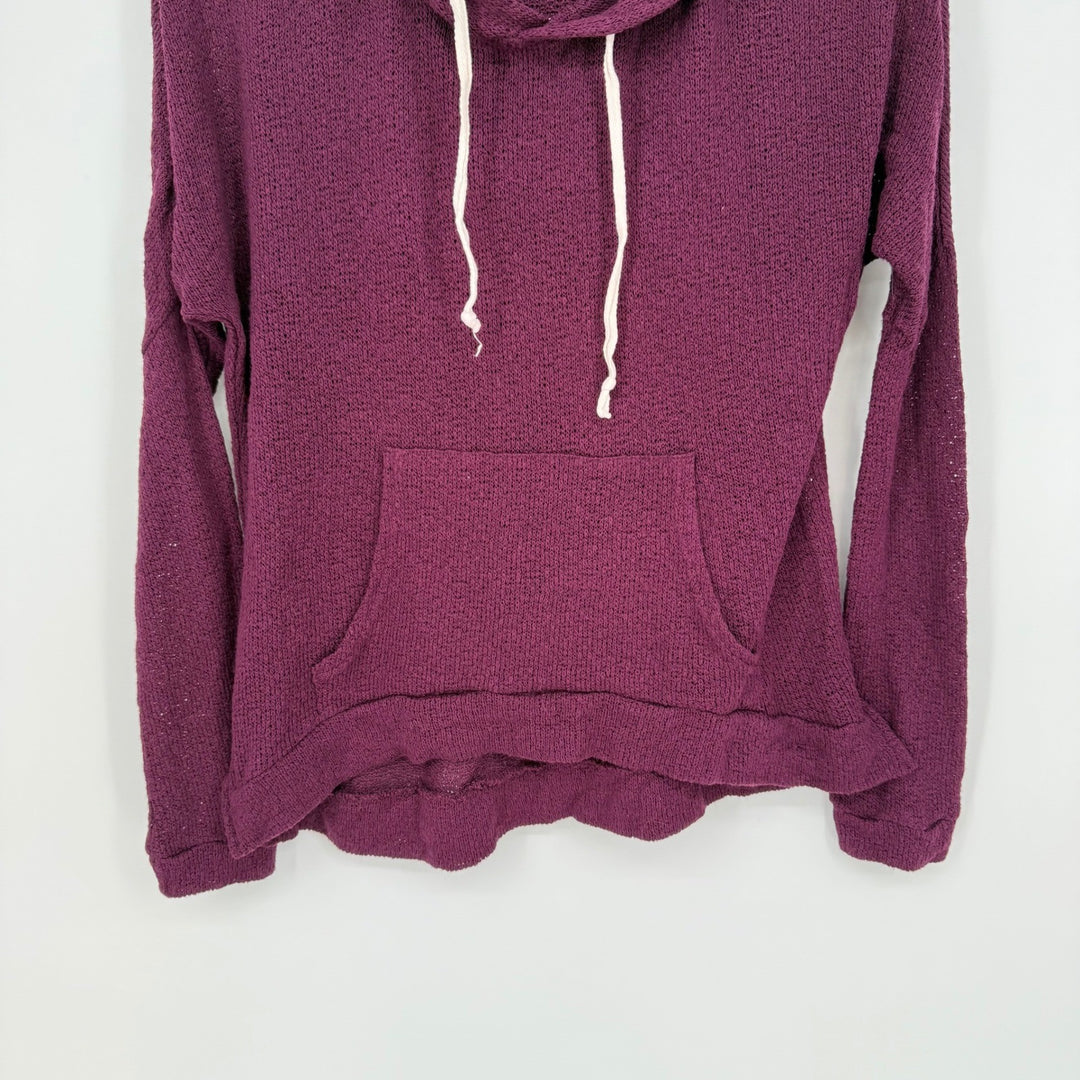 AQUA Burgundy Knit Pullover Hoodie Lightweight Casual Drawstring Pocket XS
