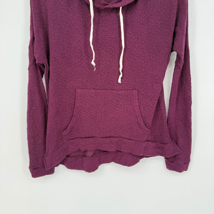AQUA Burgundy Knit Pullover Hoodie Lightweight Casual Drawstring Pocket XS