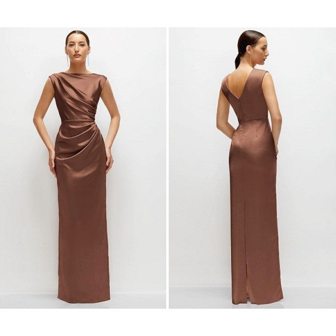 After Six High Neck Sleeveless Cap Shoulder Satin Maxi Dress Size M