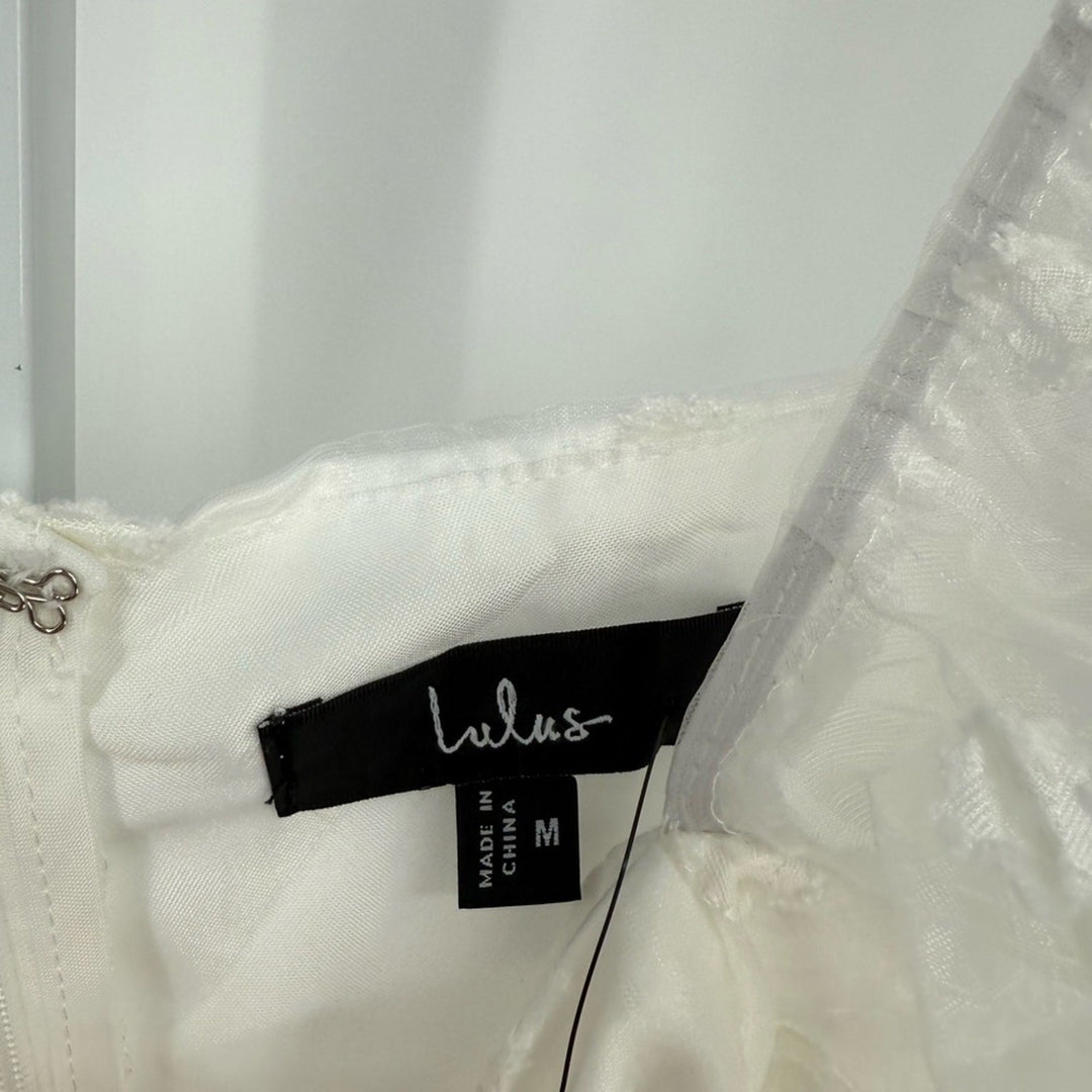 Lulus Effervescent Charm White Organza Floral Babydoll Mini Dress Size M