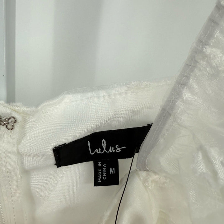 Lulus Effervescent Charm White Organza Floral Babydoll Mini Dress Size M