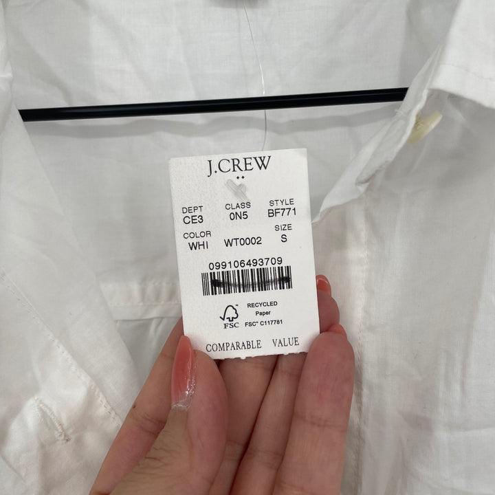 J. Crew White Button Down Shirt Dress Tie Waist Sheer Linen Blend Size S