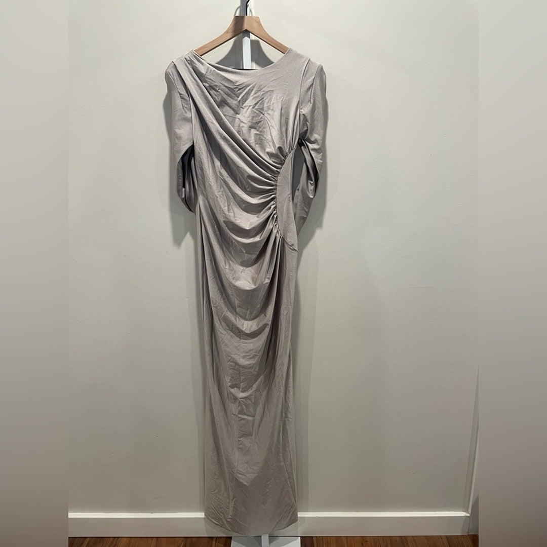 After Six Draped Stretch Satin Maxi Dress With Built-In Capelet Size S