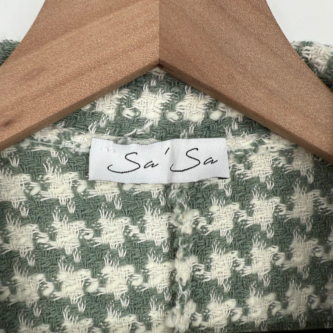 Sa Sa Houndstooth Blazer Jacket Green White Button Front Made in Italy