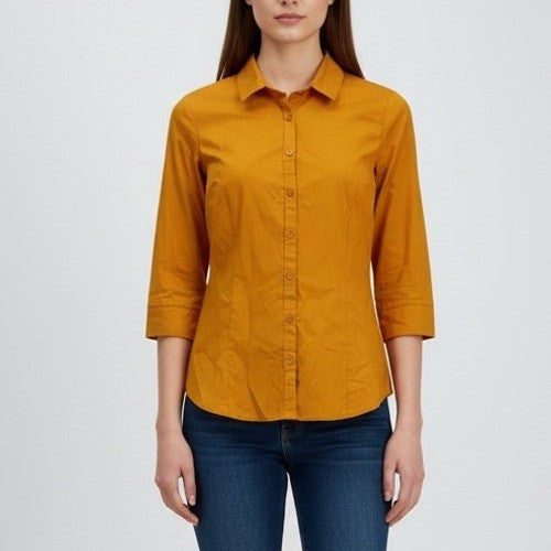 Active Usa Mustard Yellow 3/4 Sleeve Collared Button Up Shirt Medium