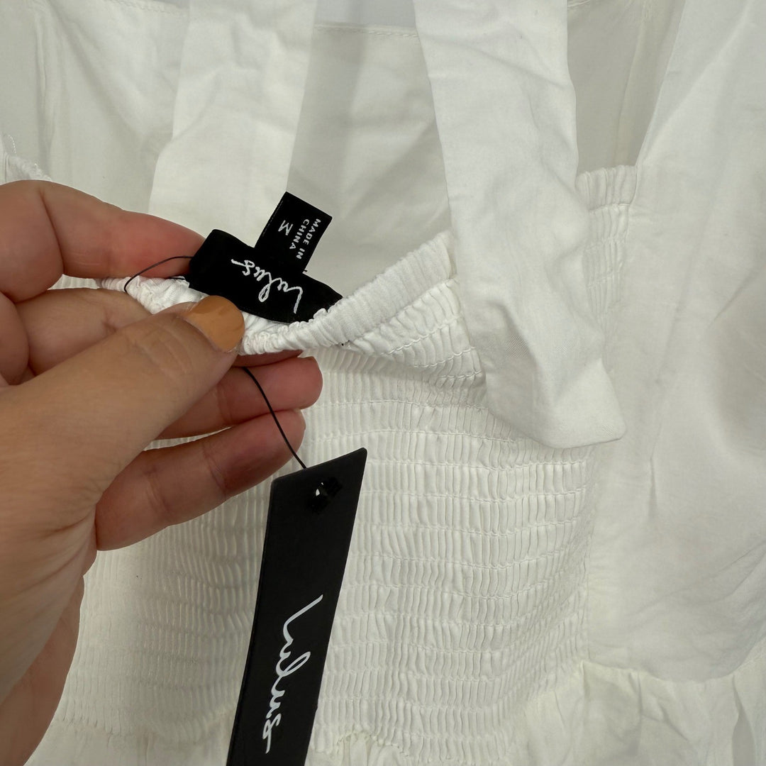 Lulus Stylish Merriment White Puff Sleeve Embroidered Midi Dress Size M