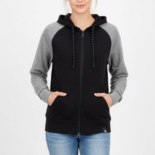 American Giant Full Zip Hoodie Black Grey Raglan Sleeve Made in USA Size M