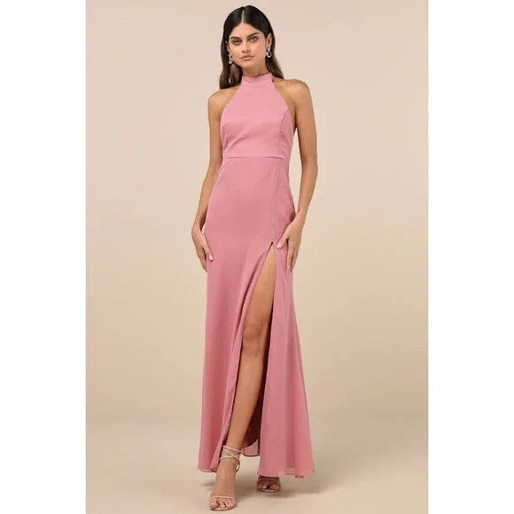 Lulus Captured Your Heart Dusty Rose Halter Maxi Dress Size M