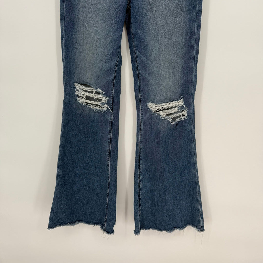 American Eagle Flared Distressed Jeans Blue Denim Next Level Stretch Size 4